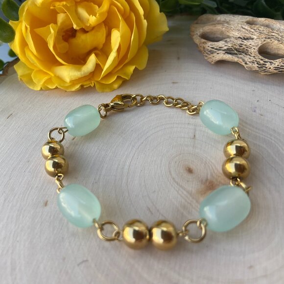 Jewelry - Gold Plated Stainless Steel Bracelet with Spheres
